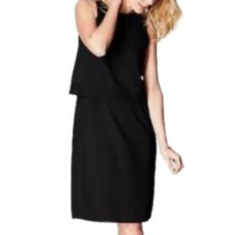 J. Jill Wearever Womens XS Black Sleeveless Crochet Trim Layered Tank Dress NWT - Picture 2 of 9